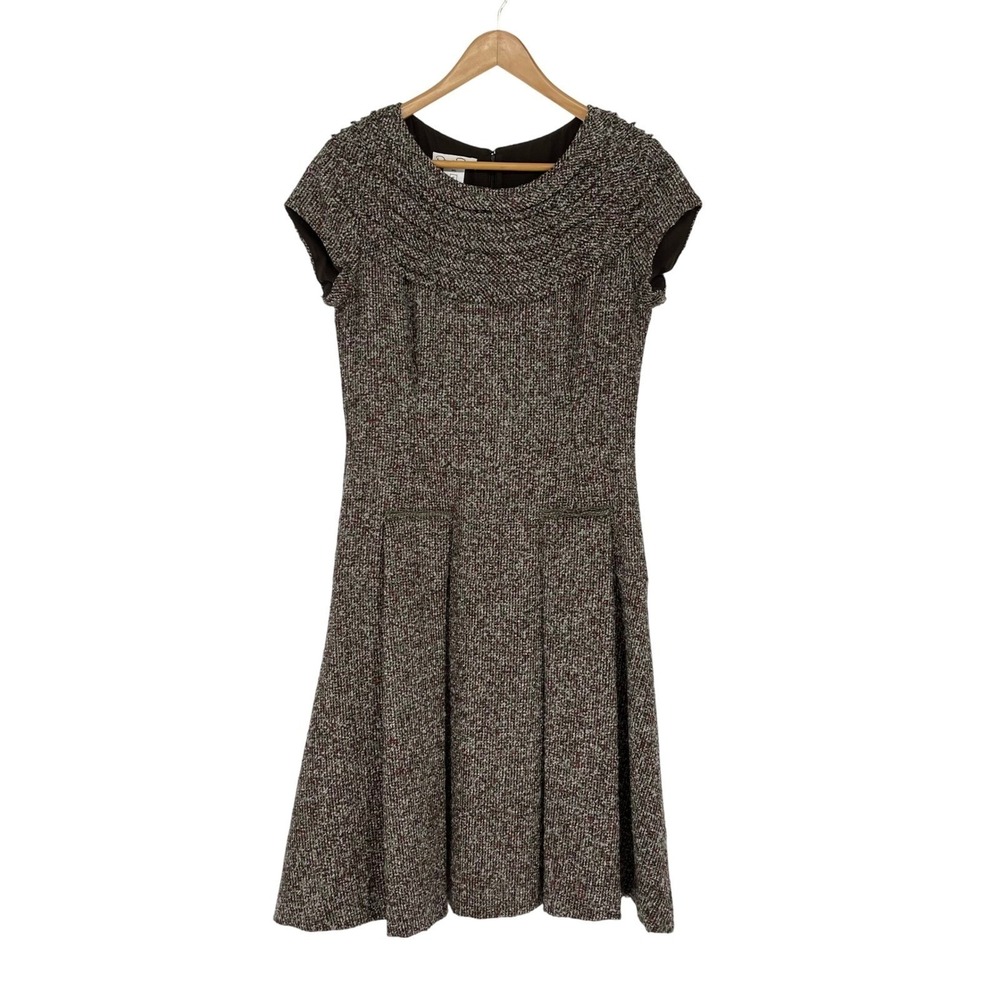 Oscar de la Renta Tweed Fit Flare Dress Wool‎ Silk Designer 2008 Runway 12